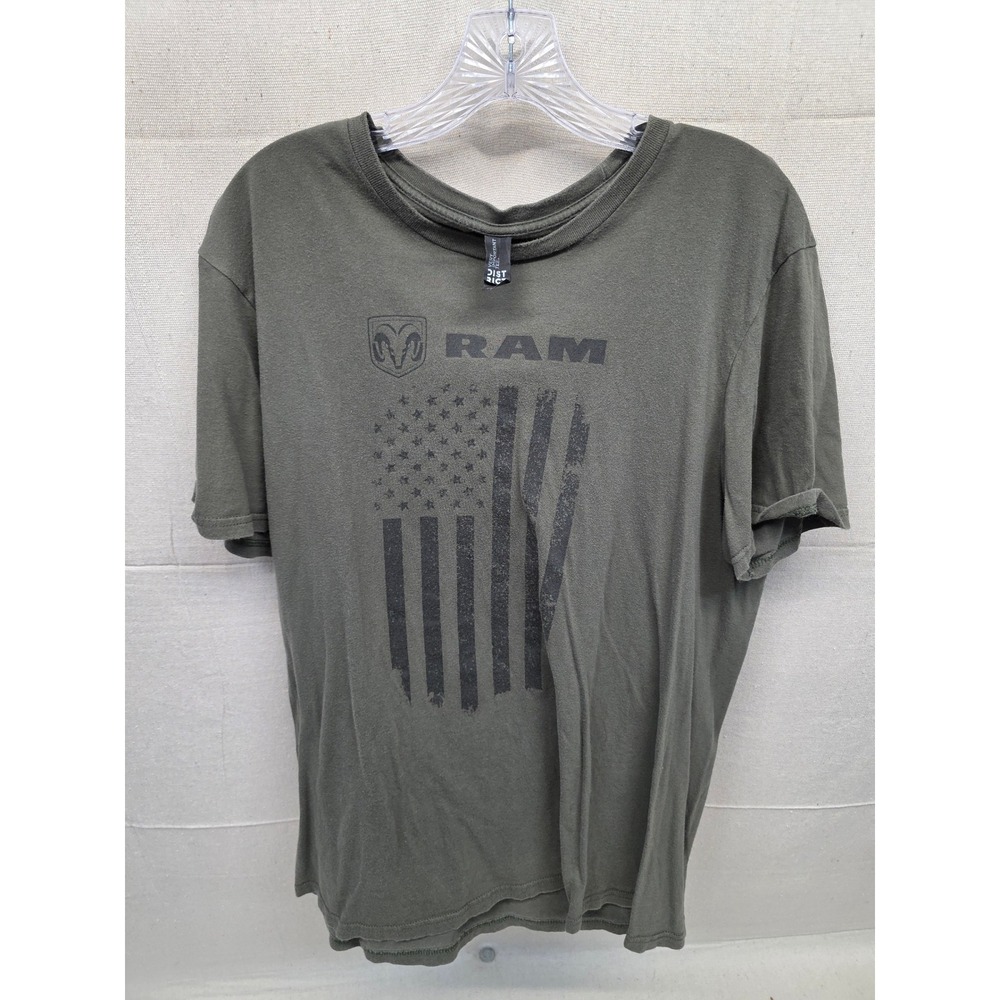 District RAM Trucks American Flag Graphic T-Shirt Mens XL Olive Green Distressed